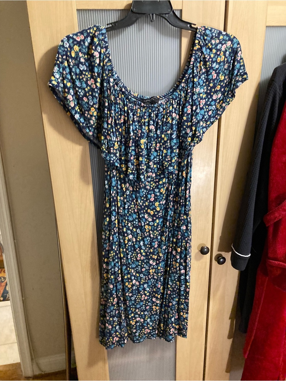 Lane Bryant Navy Floral Midi Dress with Yellow & Pink Accents